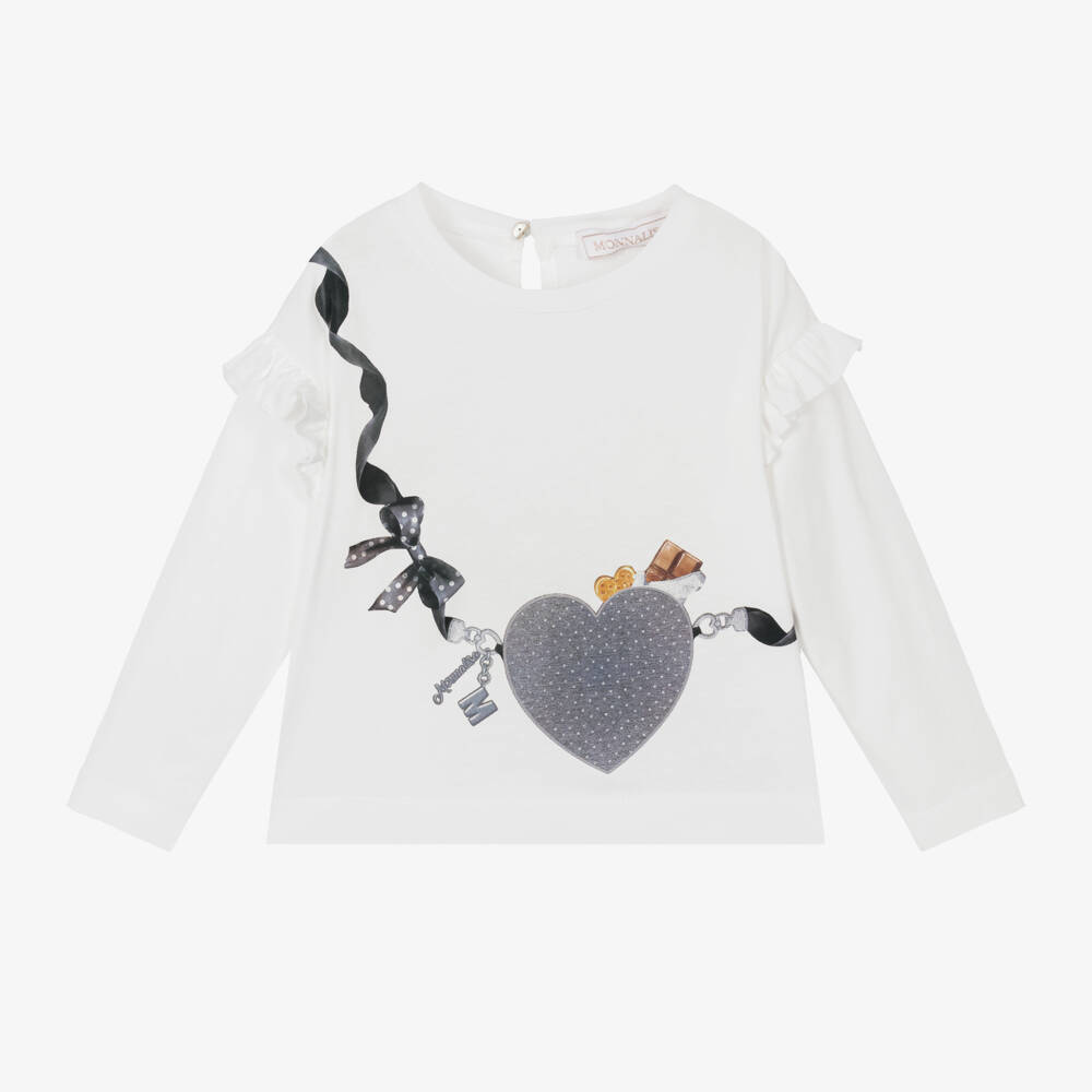 Monnalisa-Girls Ivory Heart Motif Top | Childrensalon Outlet