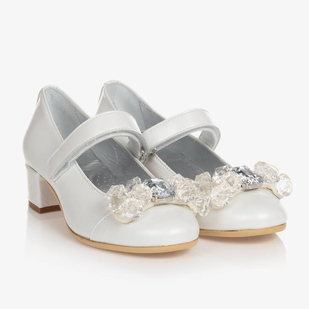 Monnalisa - Girls Ivory Heeled Ballerina Shoes | Childrensalon