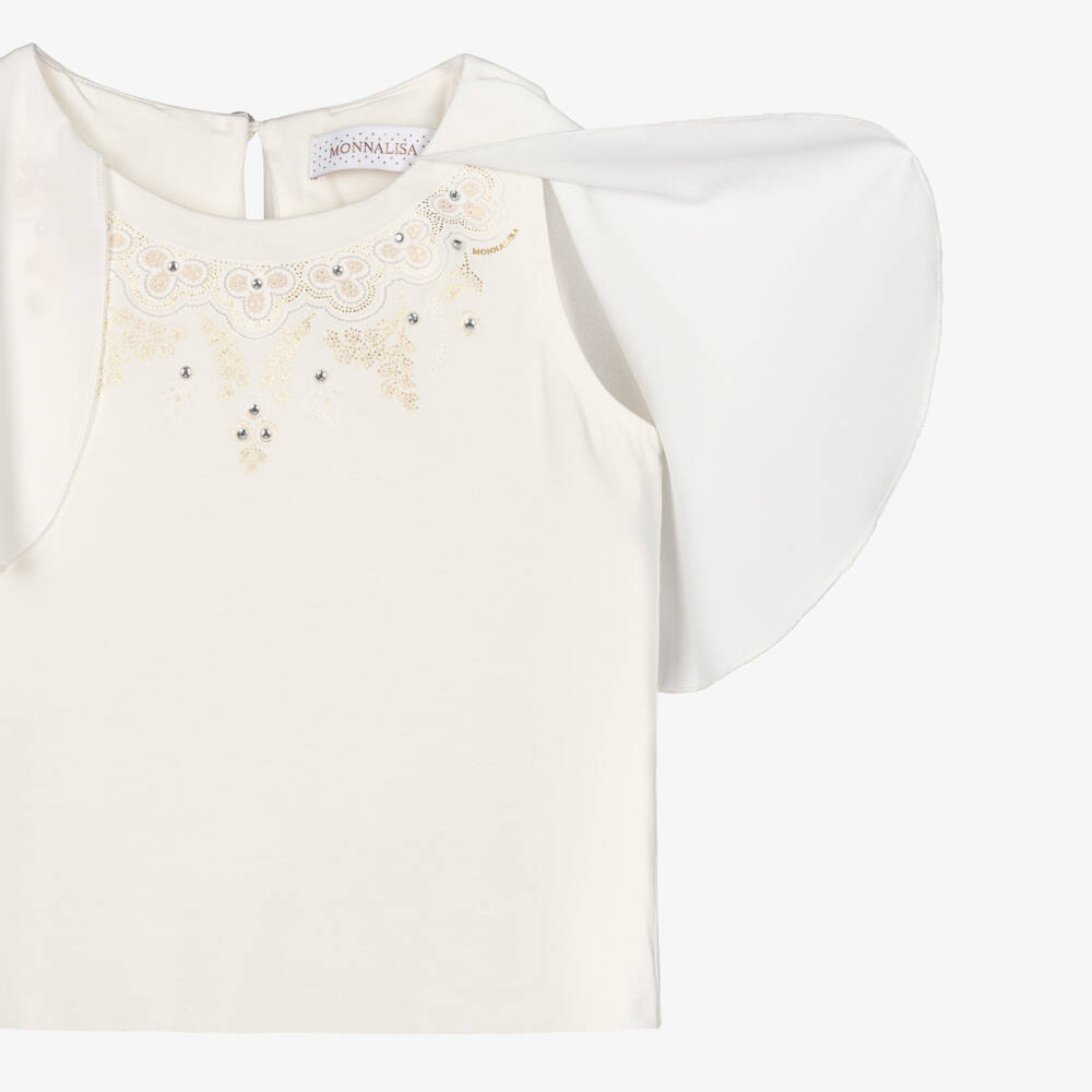 Monnalisa-Girls Ivory Jacquard Satin Skirt Set | Childrensalon Outlet