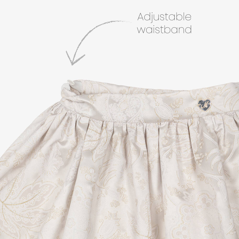 Monnalisa-Girls Ivory Jacquard Satin Skirt Set | Childrensalon Outlet