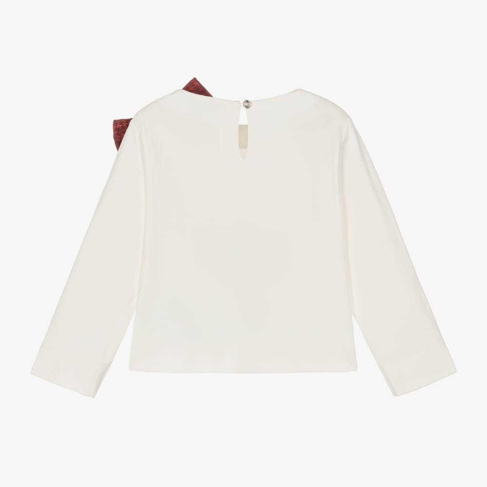Monnalisa-Girls Ivory Jersey Top with Bow | Childrensalon Outlet