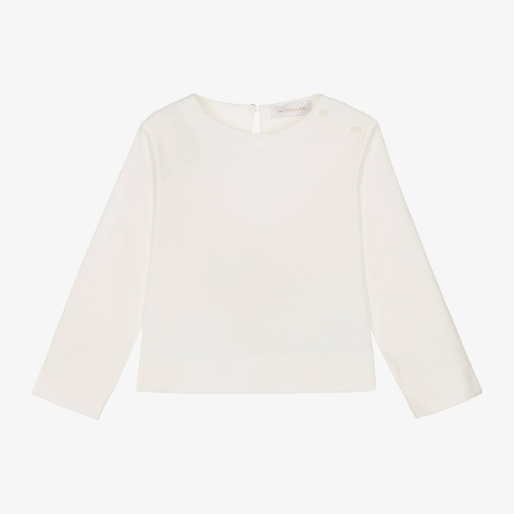 Monnalisa-Girls Ivory Jersey Top with Bow | Childrensalon Outlet