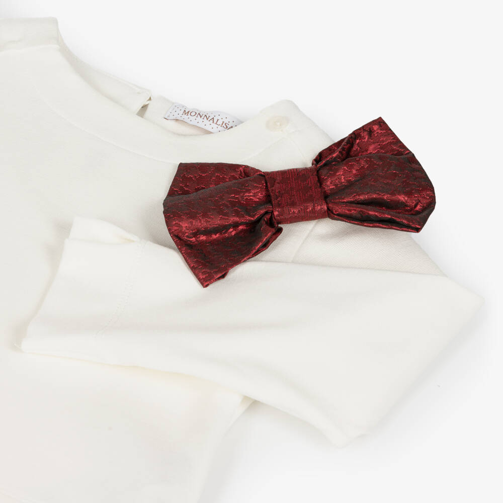 Monnalisa-Girls Ivory Jersey Top with Bow | Childrensalon Outlet