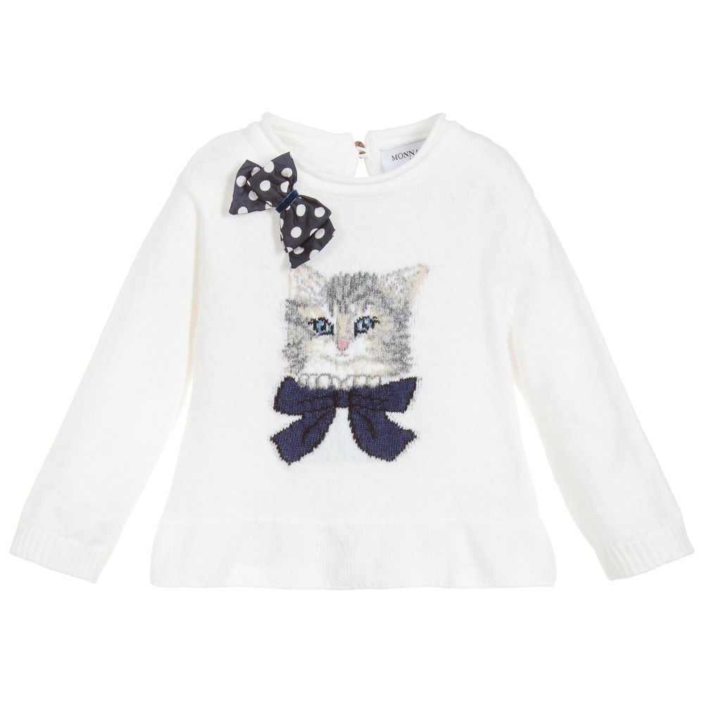 Monnalisa - Girls Ivory Knitted Sweater  | Childrensalon