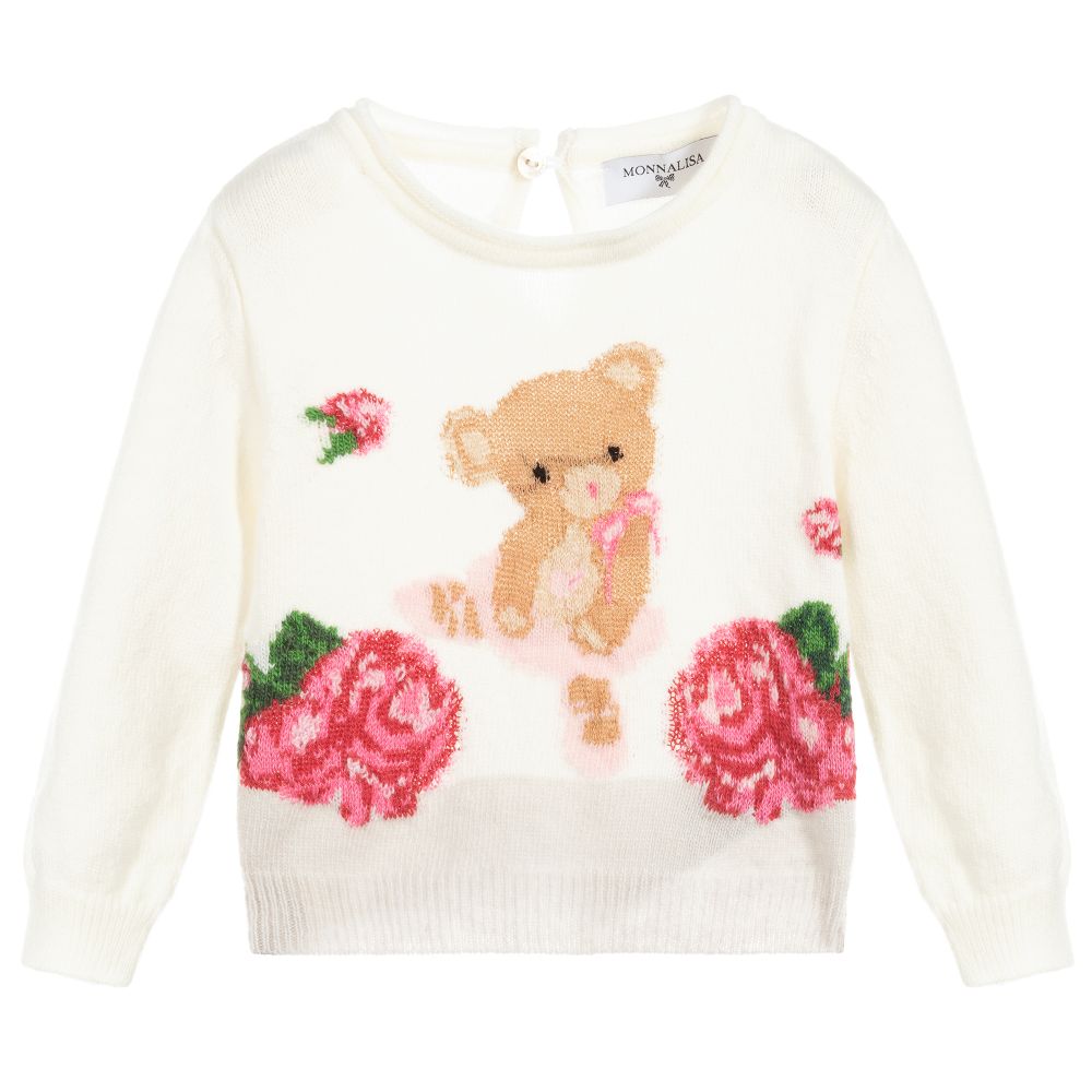 Monnalisa - Girls Ivory Knitted Sweater  | Childrensalon