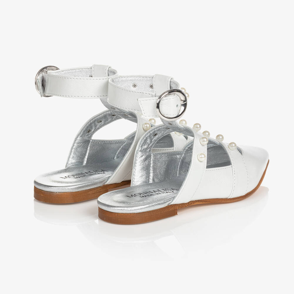 Monnalisa-Girls Ivory Leather Pumps | Childrensalon Outlet