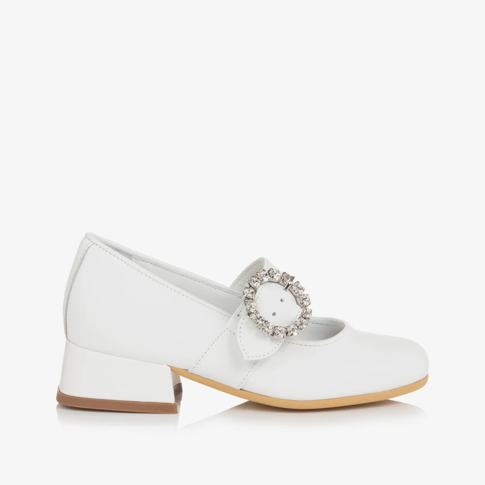 Monnalisa-Girls Ivory Leather Sparkle Buckle Shoes | Childrensalon Outlet