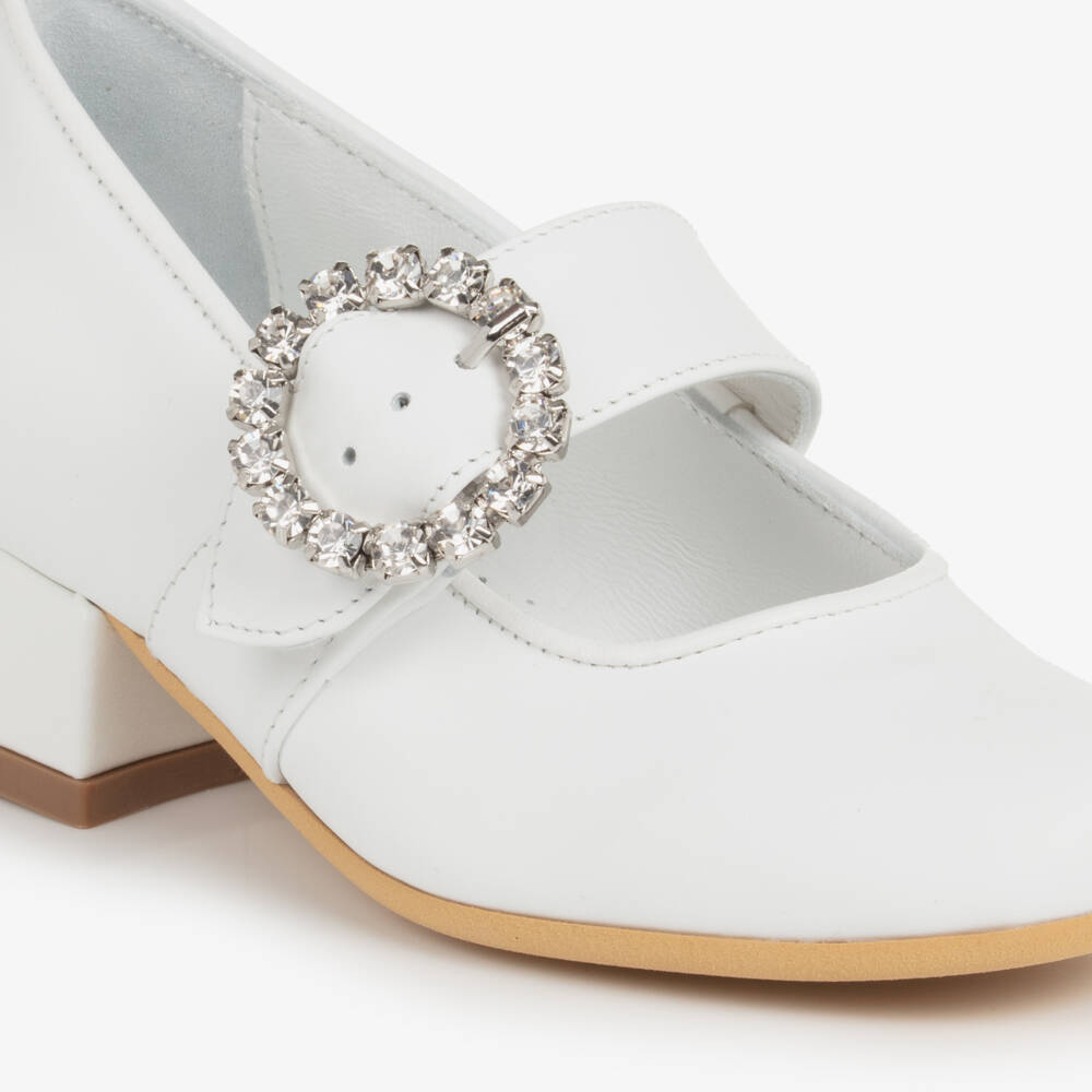 Monnalisa-Girls Ivory Leather Sparkle Buckle Shoes | Childrensalon Outlet