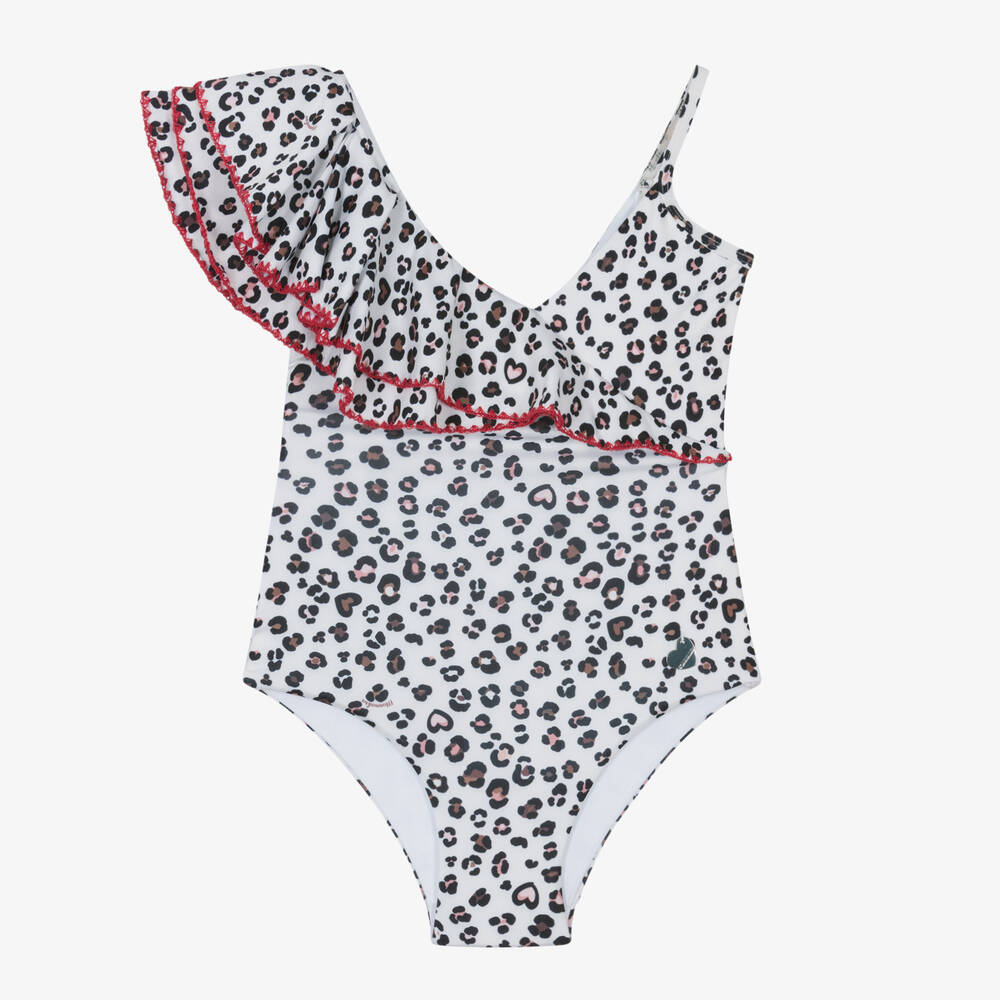 Monnalisa-Girls Ivory Leopard Print Swimsuit | Childrensalon Outlet