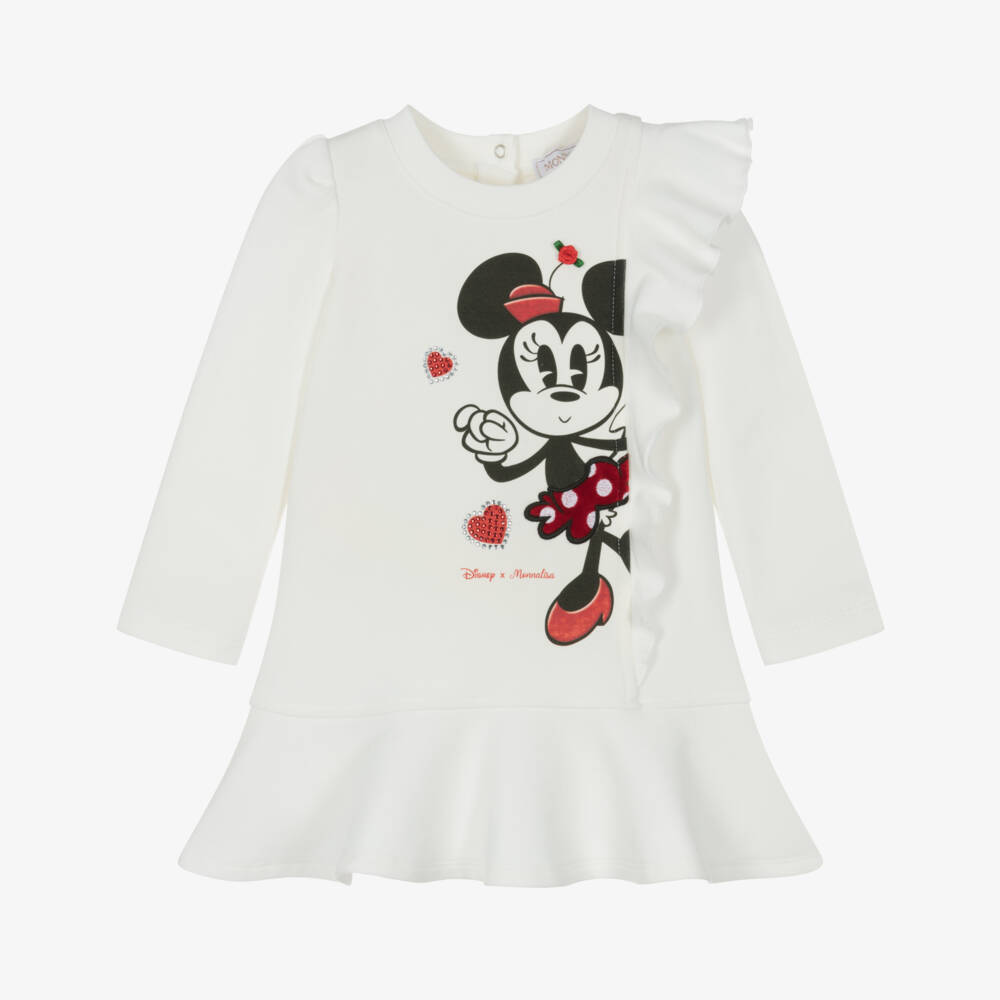Monnalisa-Girls Ivory Minnie Mouse Jersey Dress | Childrensalon Outlet