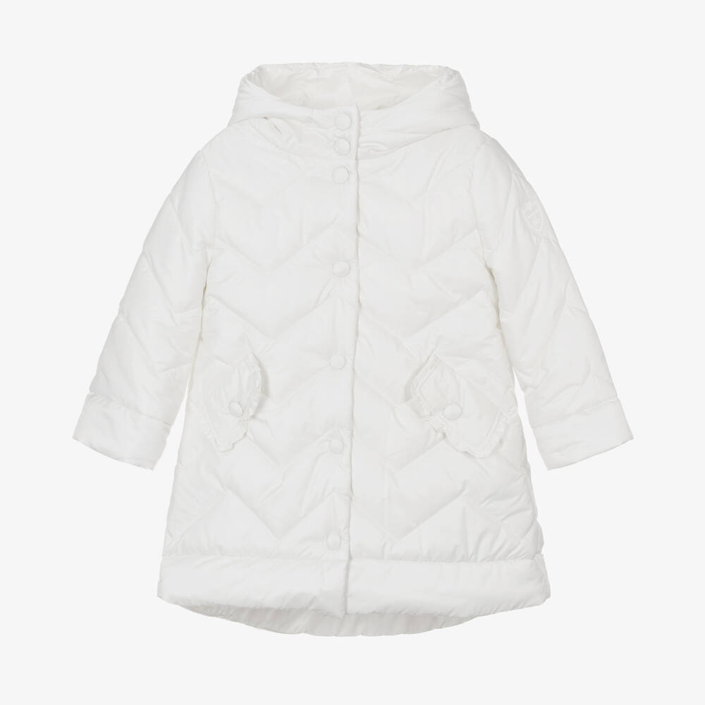 Monnalisa - Girls Ivory Padded Hooded Coat | Childrensalon
