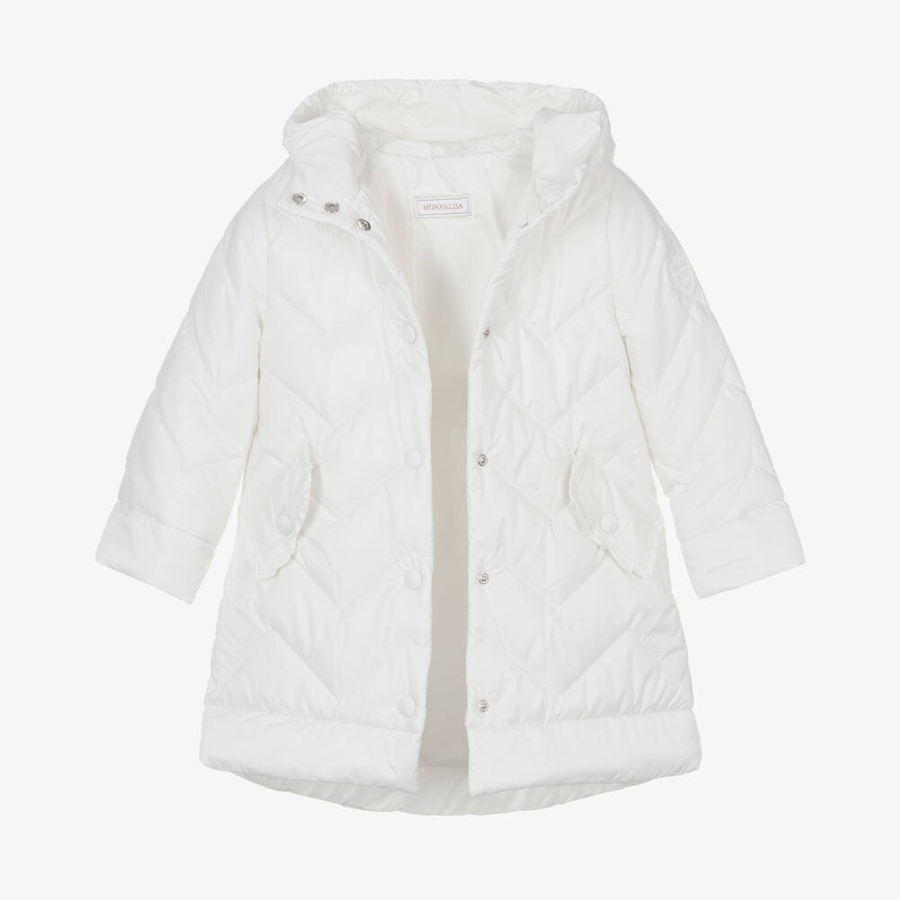 Monnalisa-Girls Ivory Padded Hooded Coat | Childrensalon Outlet