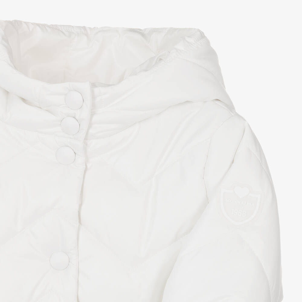 Monnalisa-Girls Ivory Padded Hooded Coat | Childrensalon Outlet