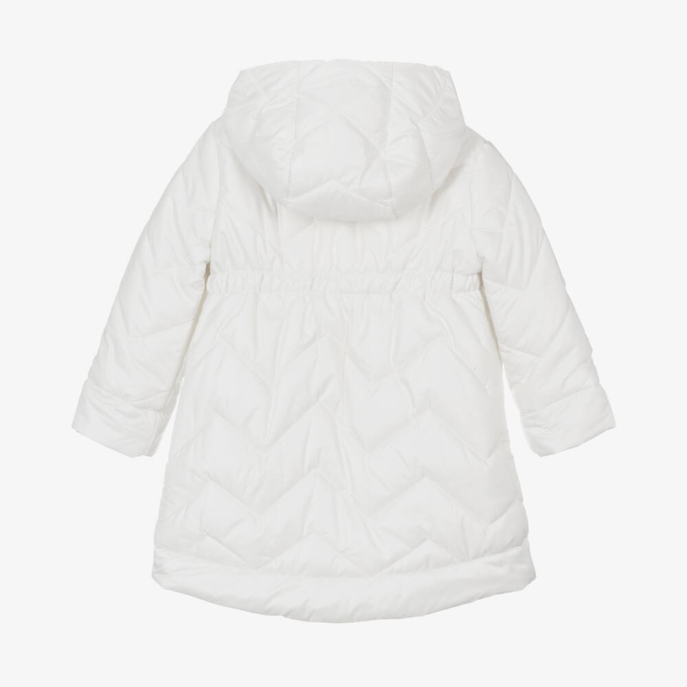 Monnalisa-Girls Ivory Padded Hooded Coat | Childrensalon Outlet