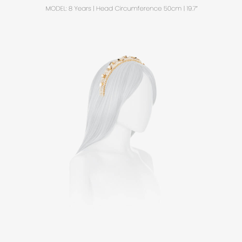 Monnalisa-Girls Ivory Pearl & Gold Sequin Hairband | Childrensalon Outlet