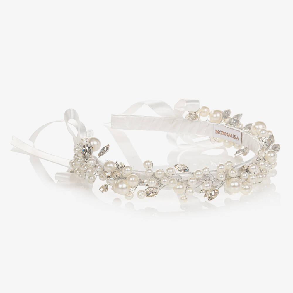 Monnalisa Chic-Girls Ivory Pearl Hairband | Childrensalon Outlet