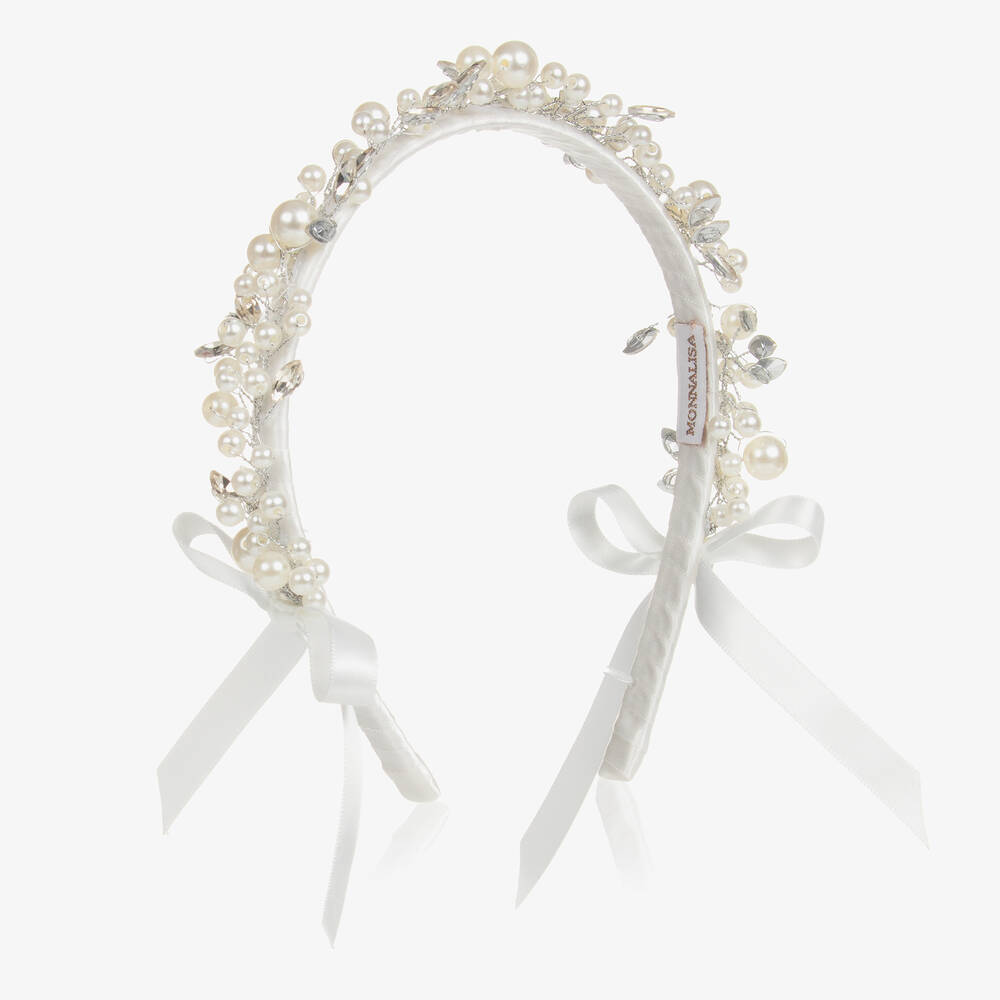 Monnalisa Chic - Girls Ivory Pearl Hairband | Childrensalon