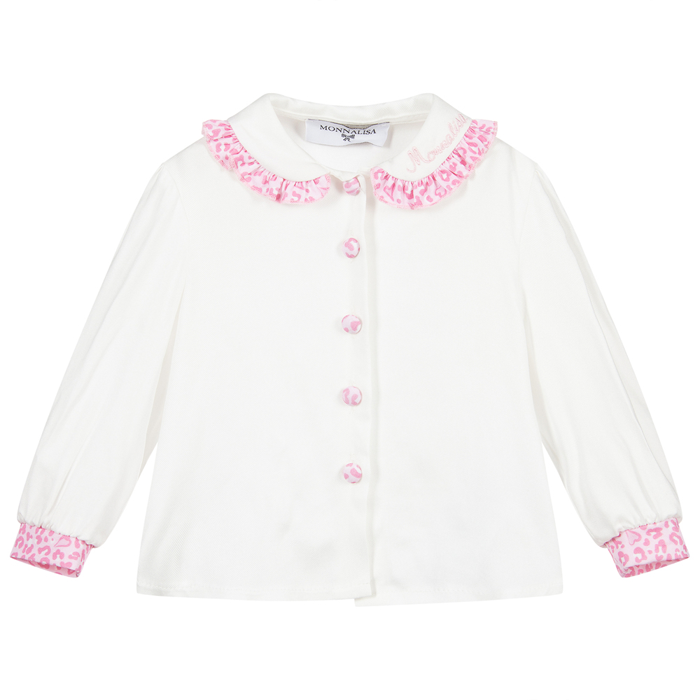 Monnalisa - Girls Ivory & Pink Blouse | Childrensalon