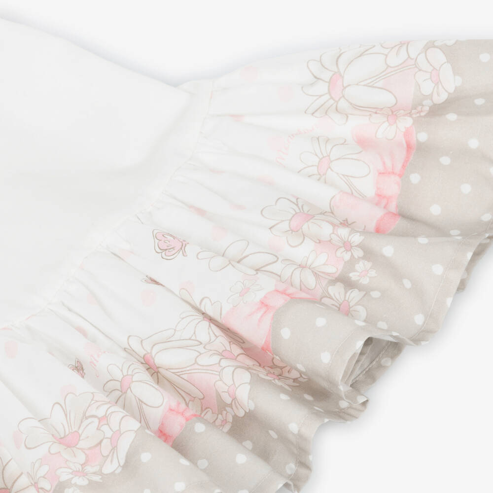 Monnalisa-Girls Ivory & Pink Cotton Dress with Bow & Floral Print | Childrensalon Outlet
