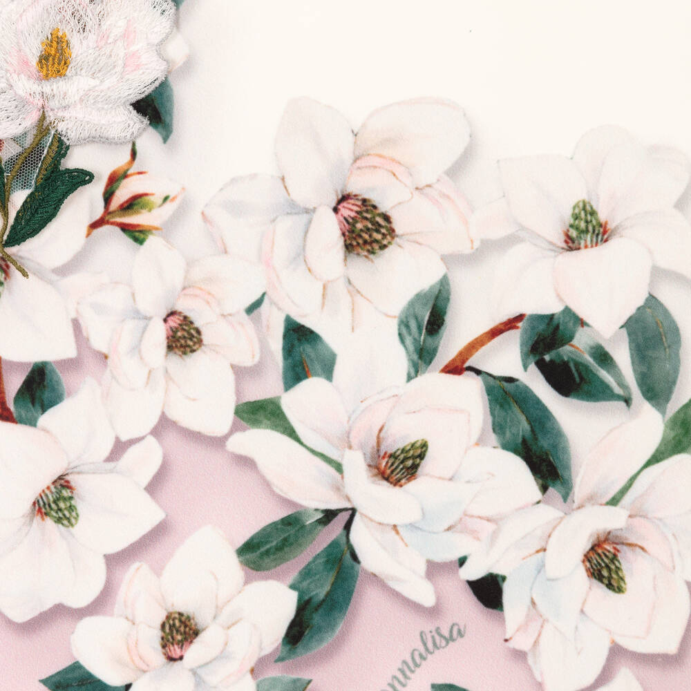 Monnalisa Chic-فستان لون عاجي وزهري بطبعة ورود | Childrensalon Outlet