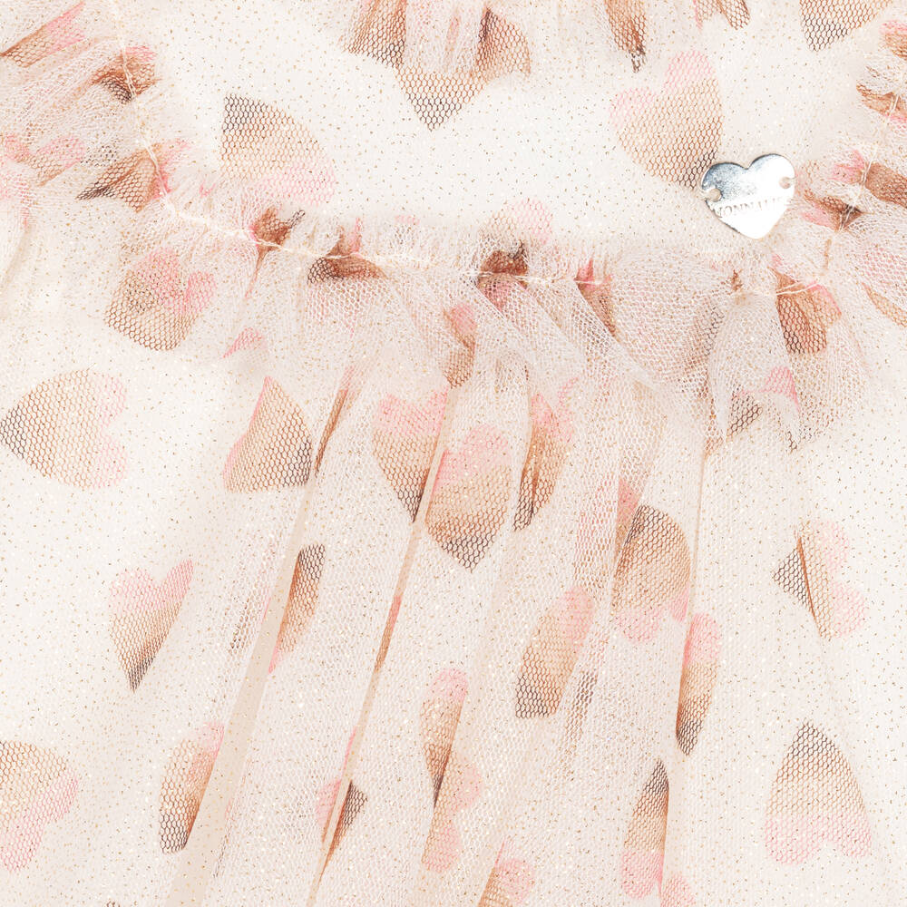 Monnalisa-فستان بطبعة قلوب تول لون عاجي وزهري | Childrensalon Outlet