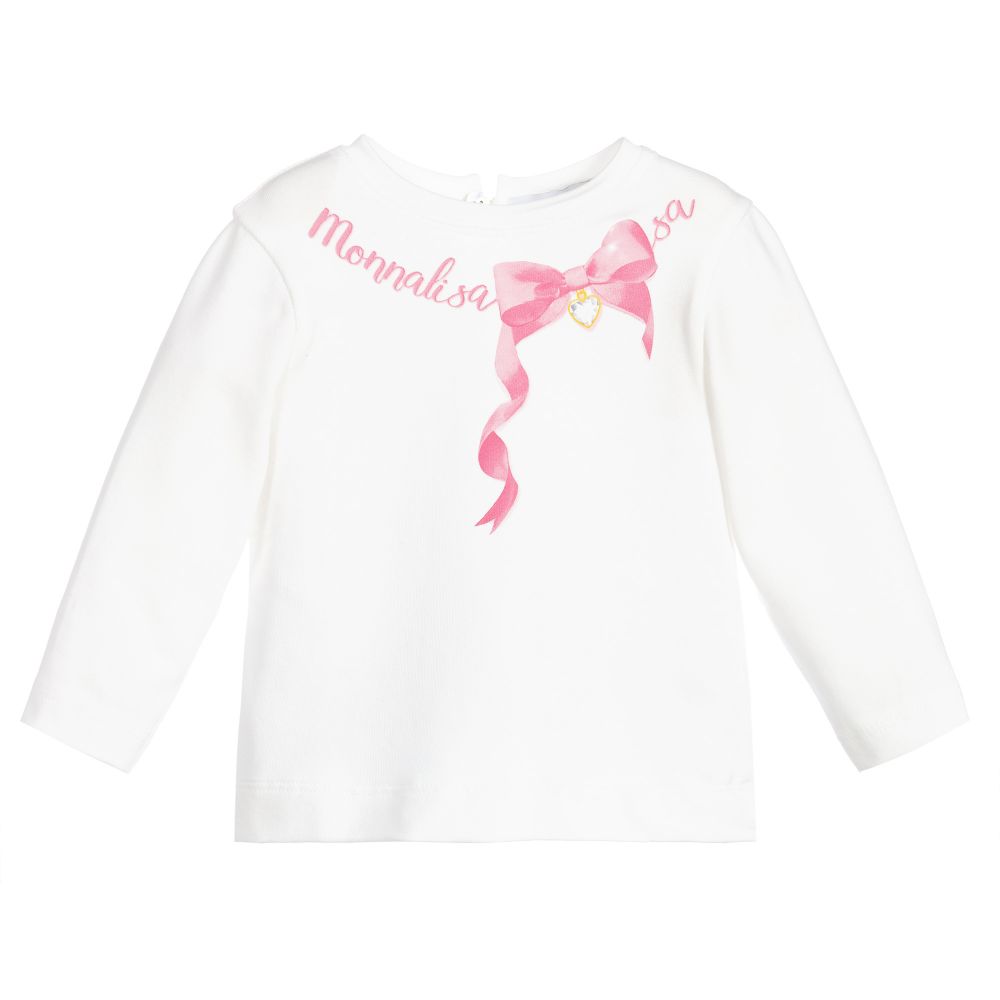 Monnalisa - Girls Ivory & Pink Logo Top | Childrensalon