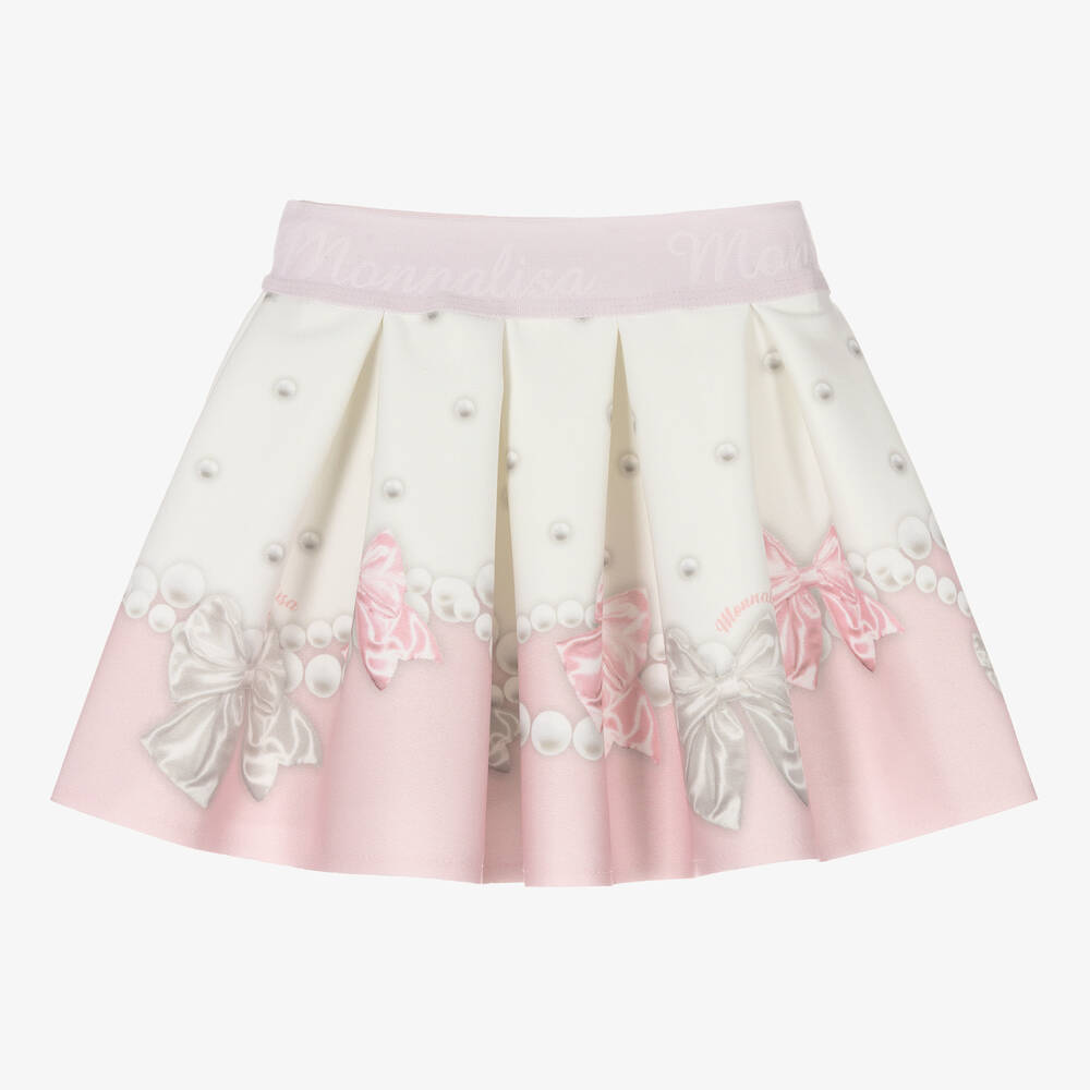 Monnalisa - Кремово-розовая юбка из неопрена с бантиками | Childrensalon