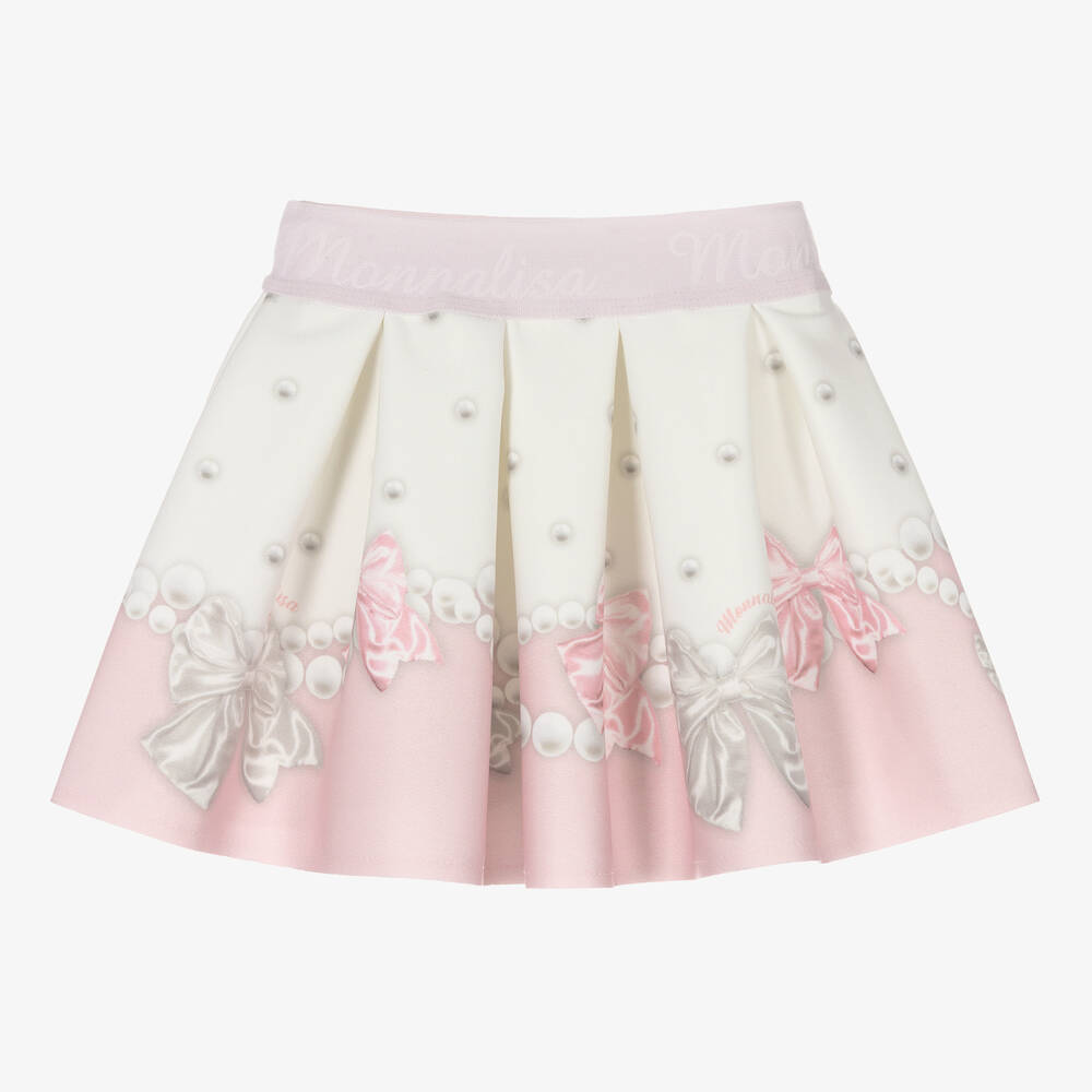 Monnalisa-Girls Ivory & Pink Neoprene Bows Skirt | Childrensalon Outlet
