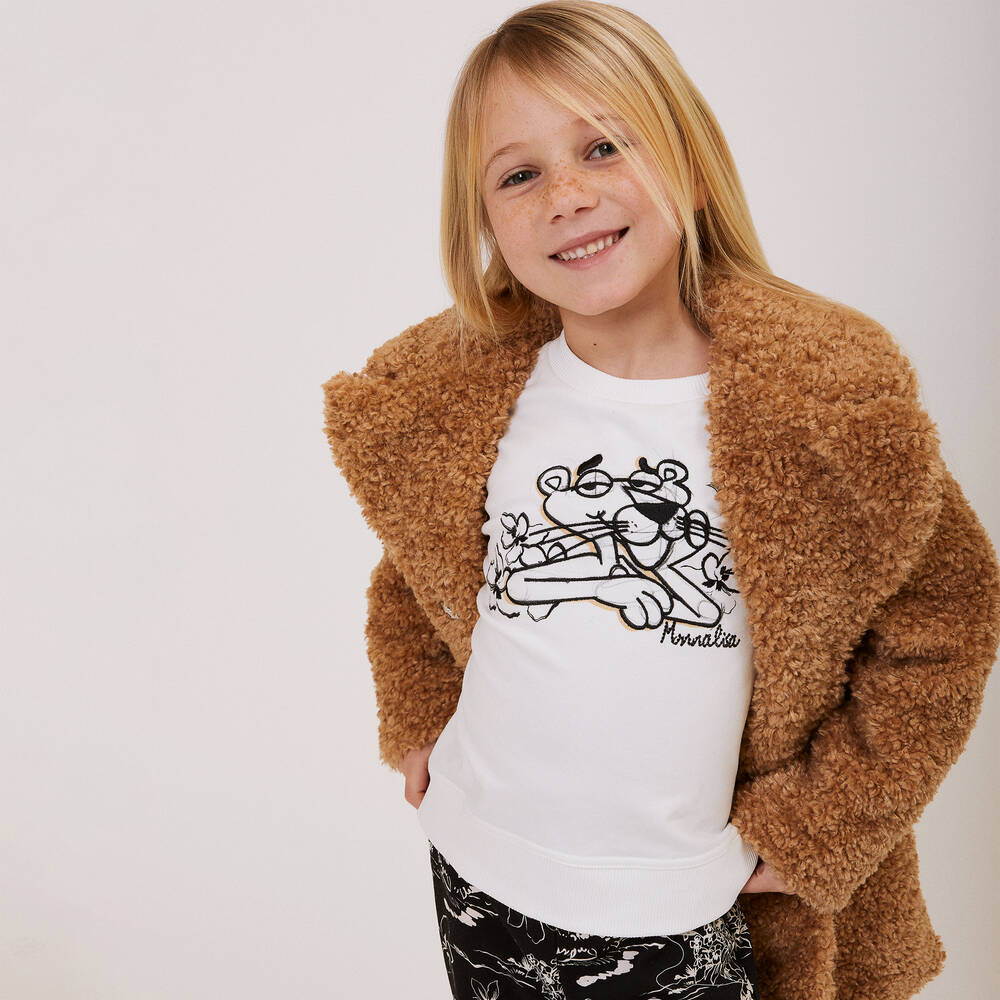 Monnalisa-Girls Ivory Pink Panther Cotton Sweatshirt | Childrensalon Outlet