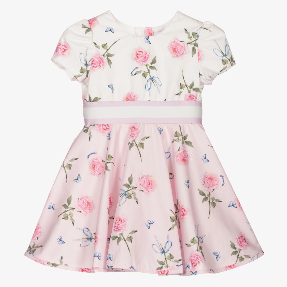 Monnalisa - Robe ivoire et rose à roses Fille  | Childrensalon