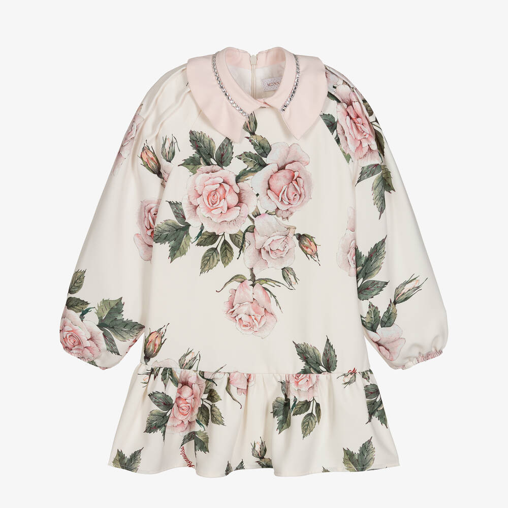 Monnalisa Chic - Кремовое платье с розовыми розами для девочек | Childrensalon