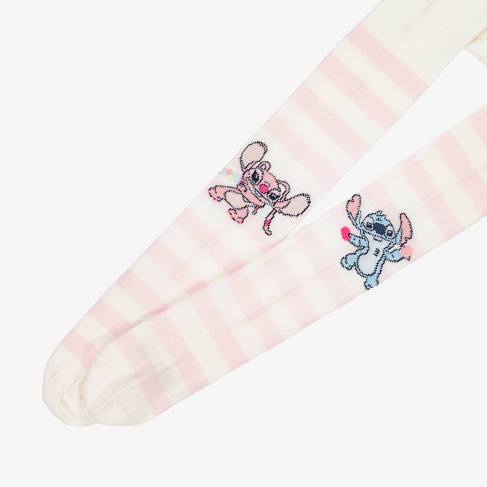 Monnalisa-Girls Ivory & Pink Striped Disney Tights | Childrensalon Outlet