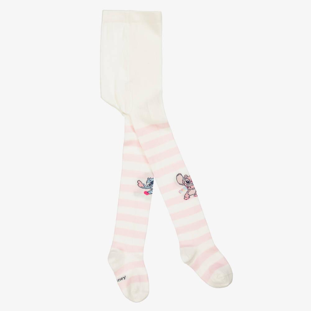 Monnalisa-Girls Ivory & Pink Striped Disney Tights | Childrensalon Outlet