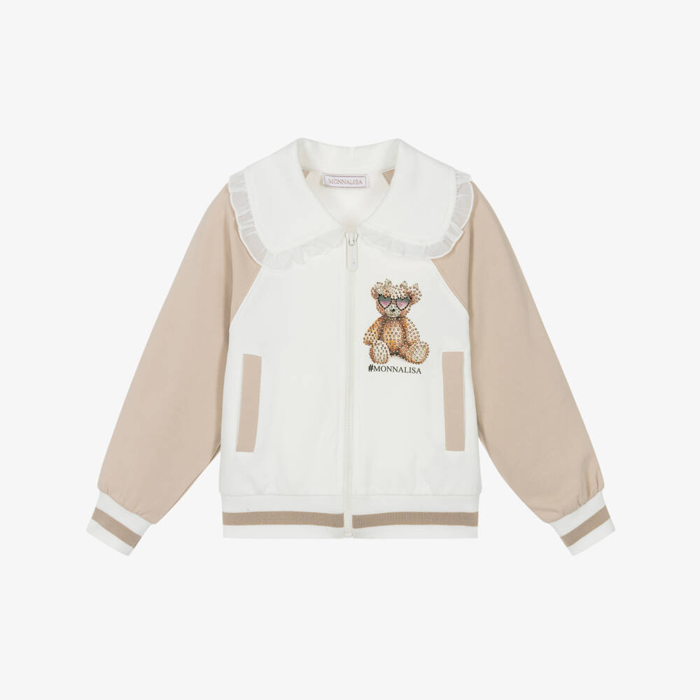 Monnalisa-Girls Ivory Rhinestone Bear Jacket | Childrensalon Outlet