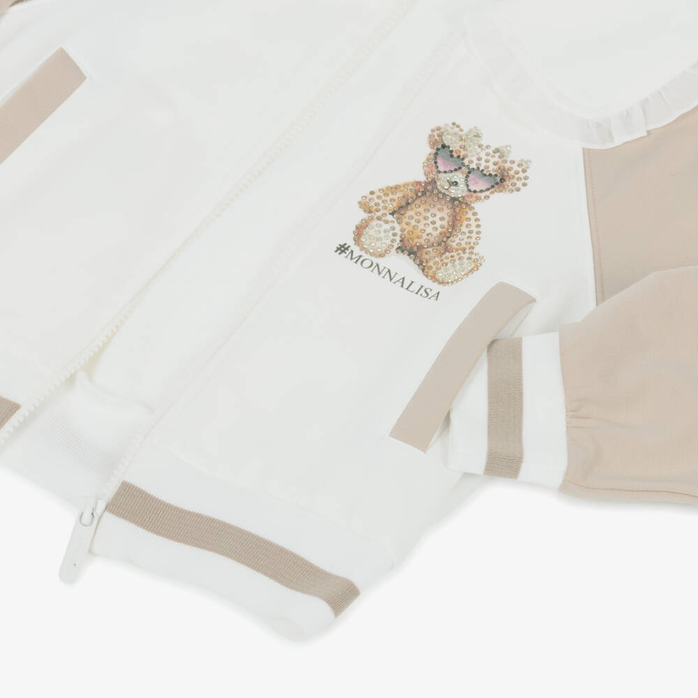 Monnalisa-Girls Ivory Rhinestone Bear Jacket | Childrensalon Outlet