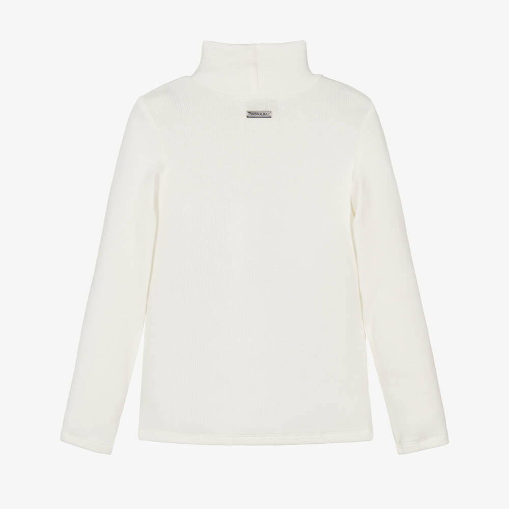 Monnalisa Chic-Girls Ivory Ribbed Jersey Roll Neck Top | Childrensalon Outlet