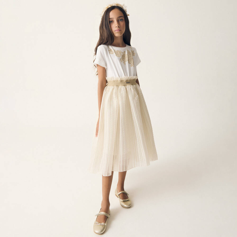 Monnalisa-Girls Ivory Rose Tee Dress | Childrensalon Outlet