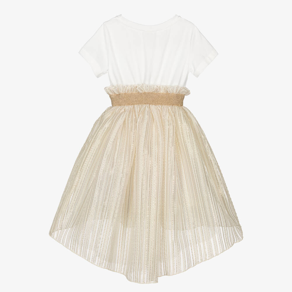 Monnalisa-Girls Ivory Rose Tee Dress | Childrensalon Outlet