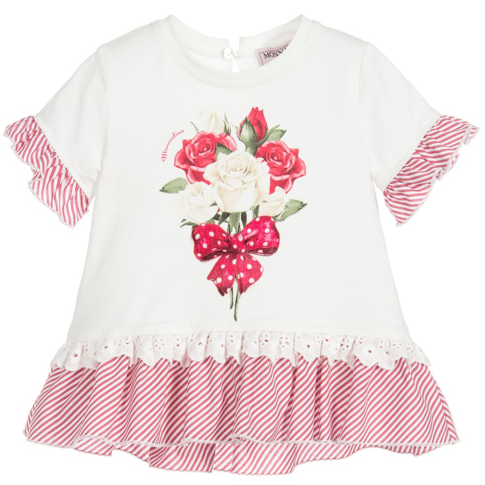 Monnalisa - Girls Ivory Rose Top | Childrensalon