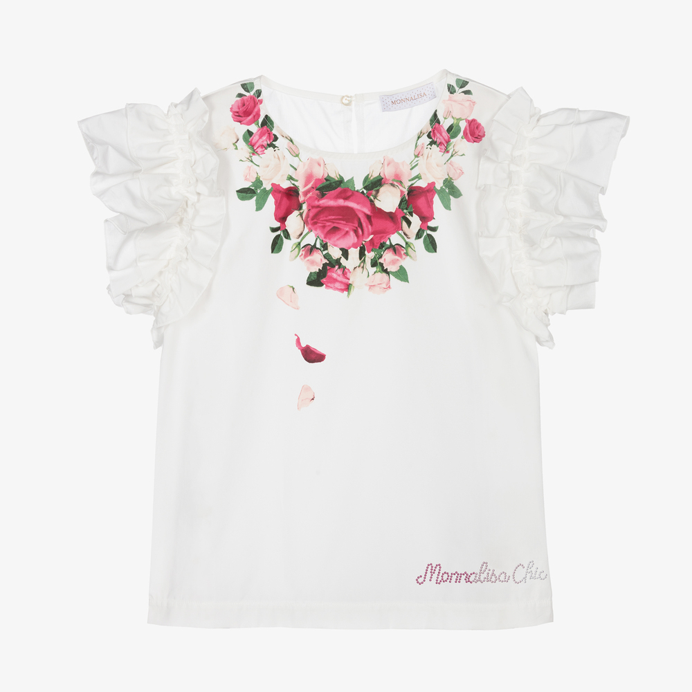 Monnalisa - Elfenbeinfarbene Bluse mit Rosen (M) | Childrensalon