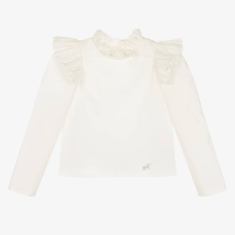 Monnalisa - Girls Ivory Ruffle Blouse | Childrensalon