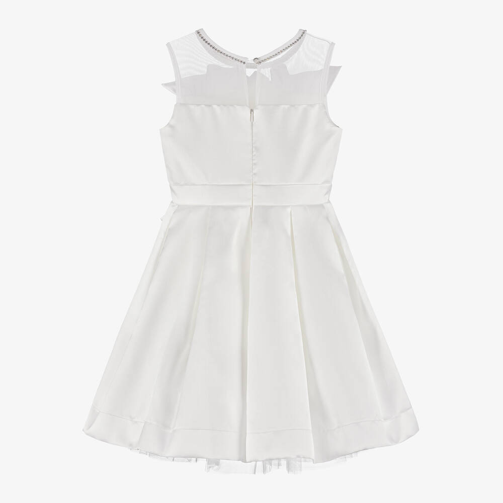 Monnalisa Chic-فستان ساتان تويل لون عاجي مزين بكشكش | Childrensalon Outlet