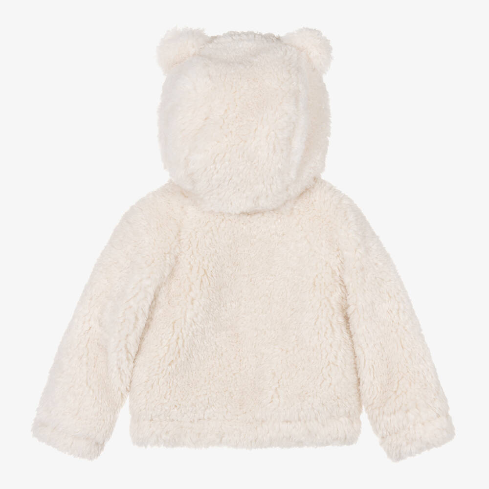 Monnalisa-Girls Ivory Sherpa Fleece Hooded Jacket | Childrensalon Outlet