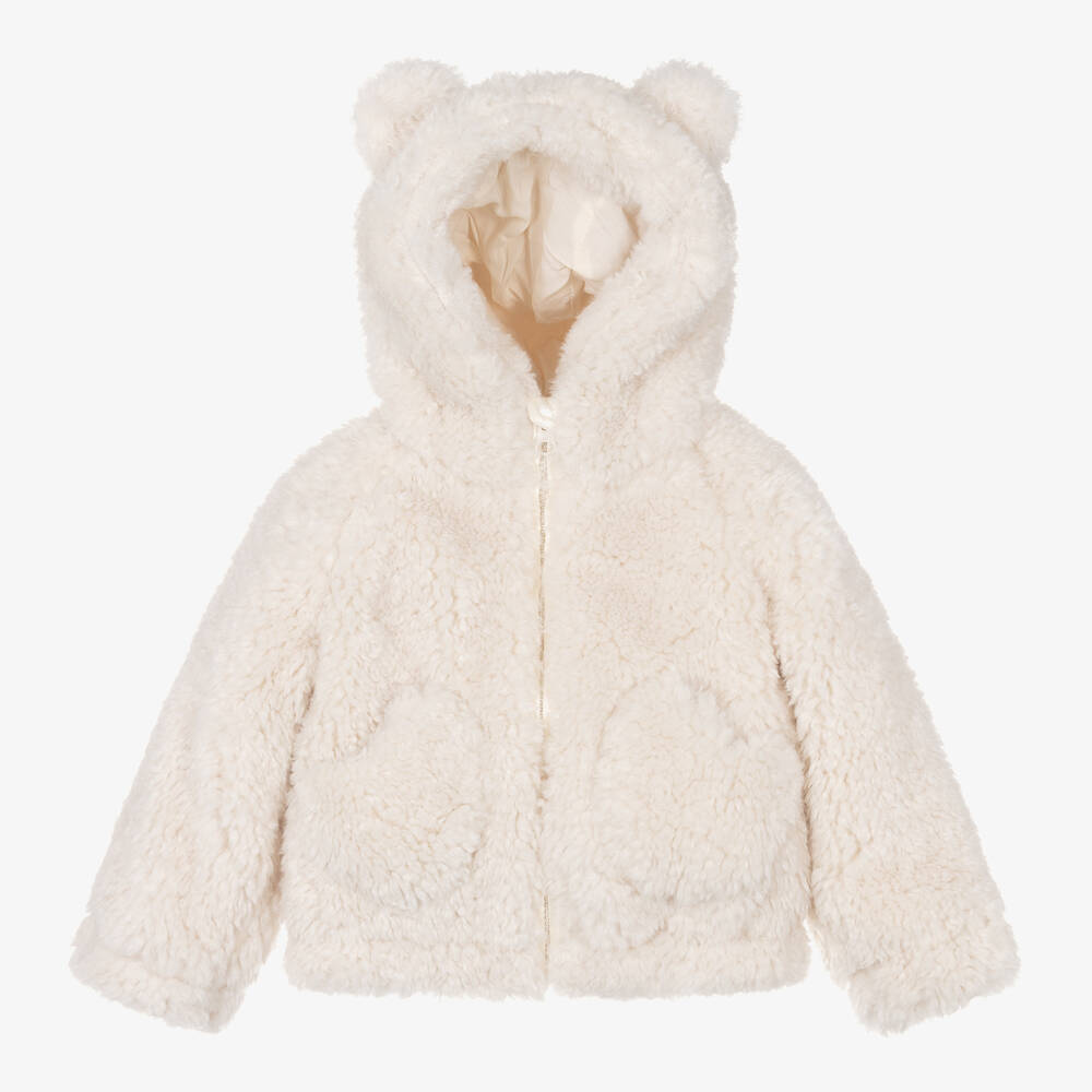 Monnalisa-Кремовая флисовая куртка с капюшоном | Childrensalon Outlet