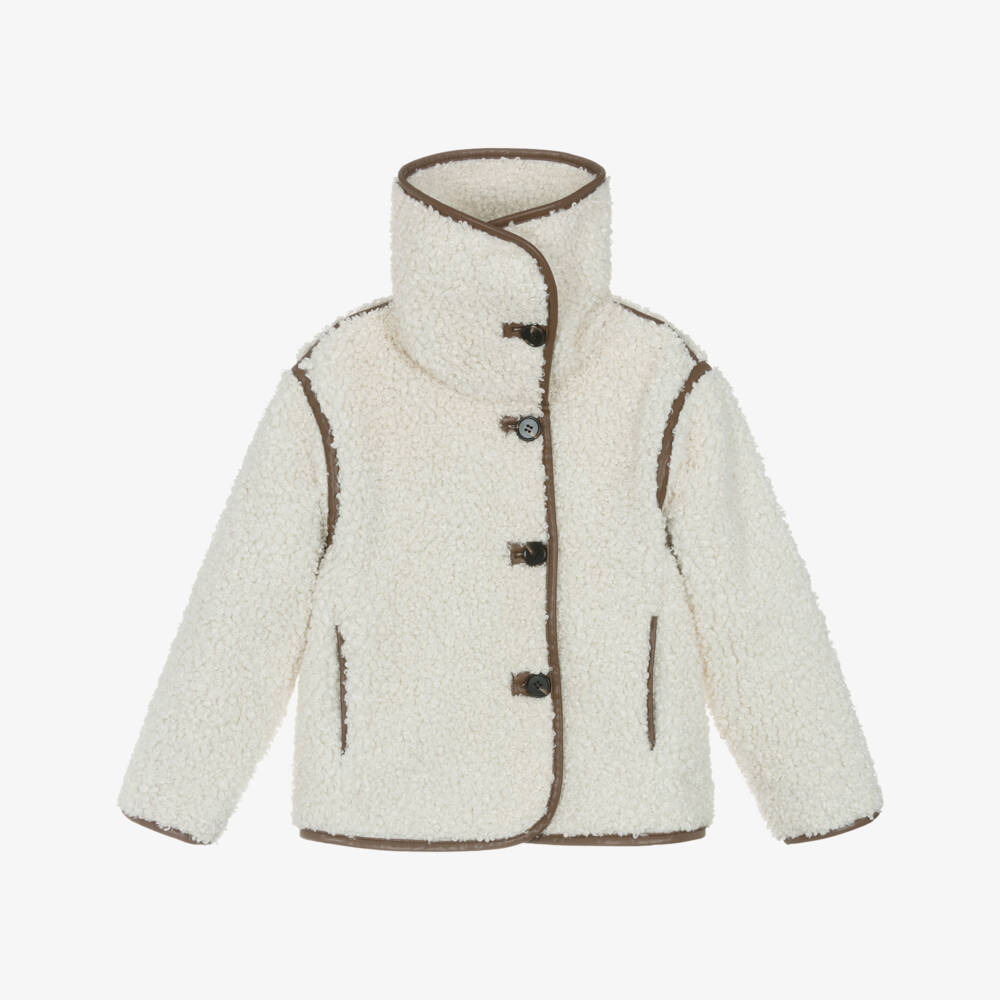 Monnalisa-Girls Ivory Sherpa Fleece Jacket | Childrensalon Outlet