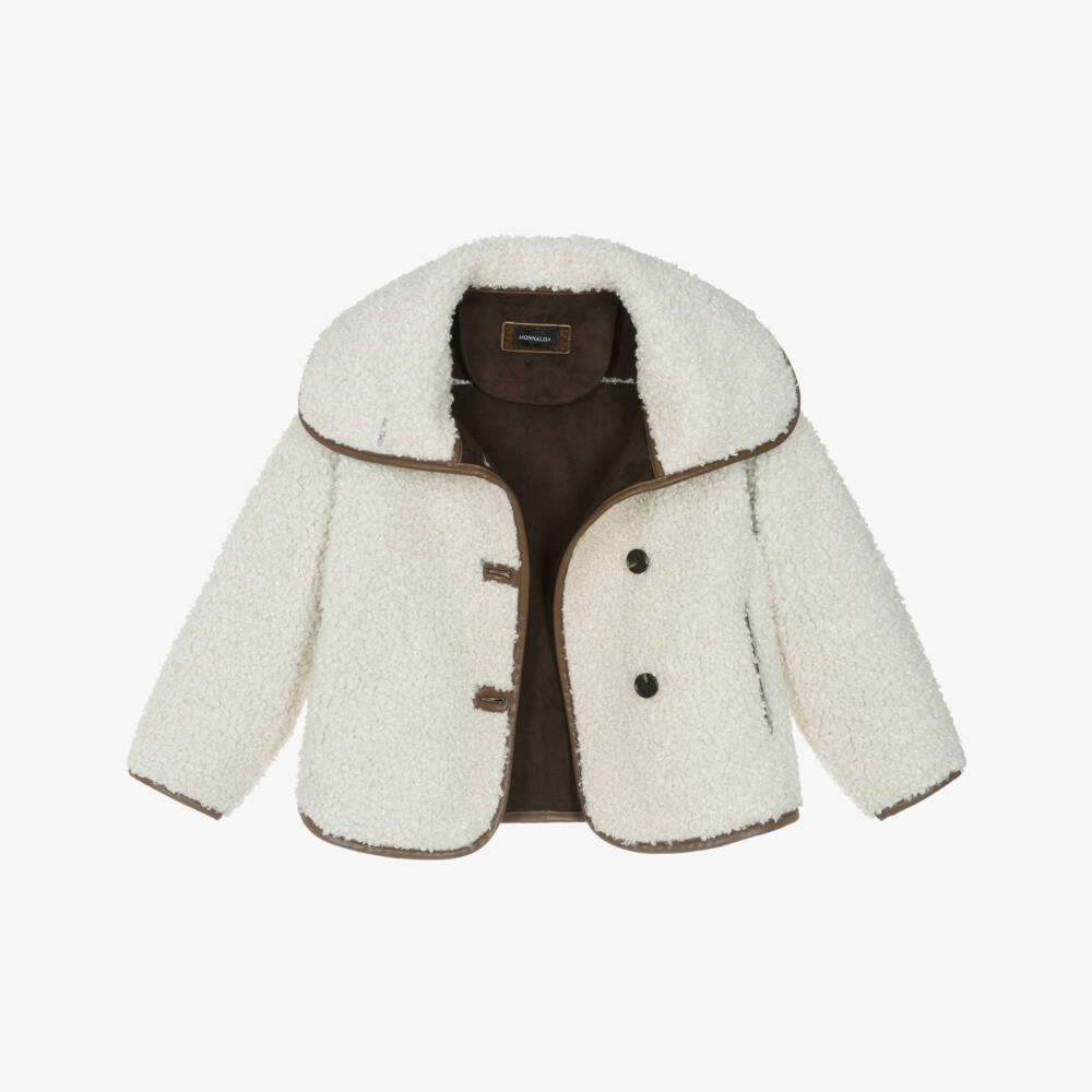 Monnalisa-Girls Ivory Sherpa Fleece Jacket | Childrensalon Outlet