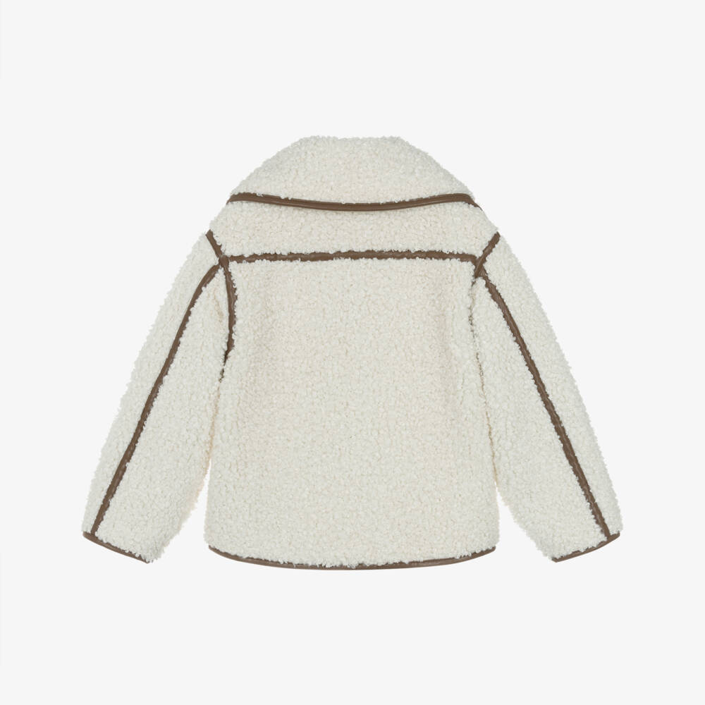 Monnalisa-Girls Ivory Sherpa Fleece Jacket | Childrensalon Outlet