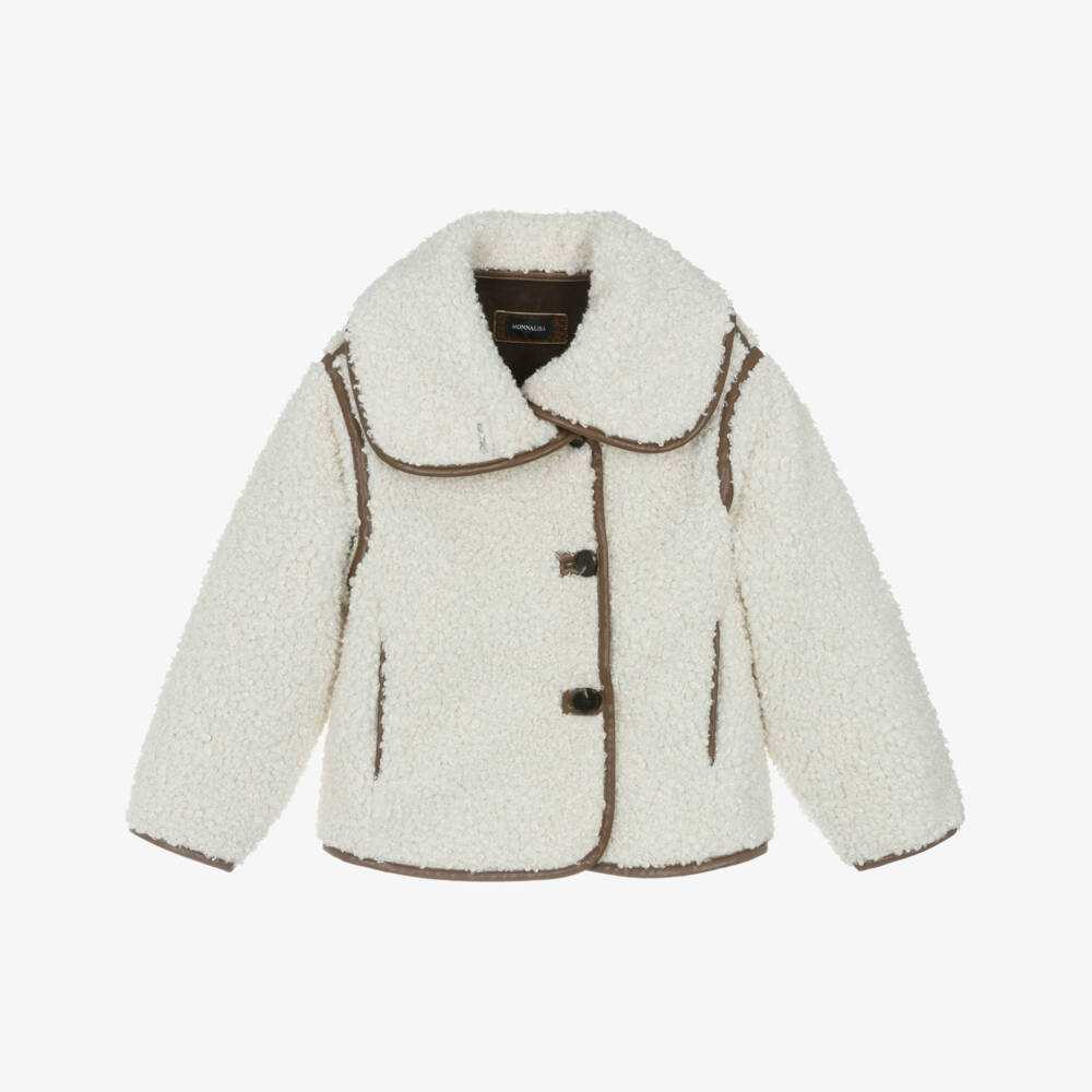 Monnalisa-Girls Ivory Sherpa Fleece Jacket | Childrensalon Outlet
