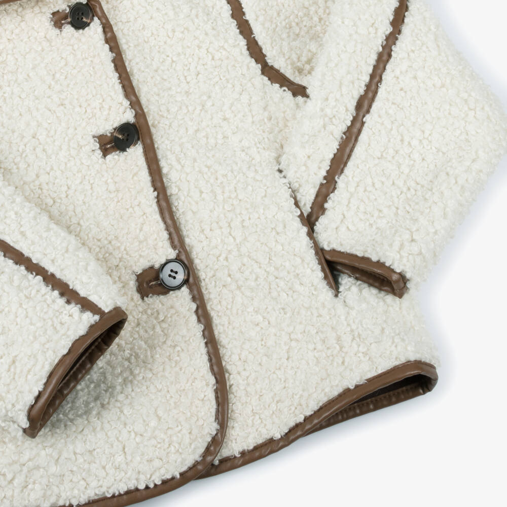 Monnalisa-Girls Ivory Sherpa Fleece Jacket | Childrensalon Outlet