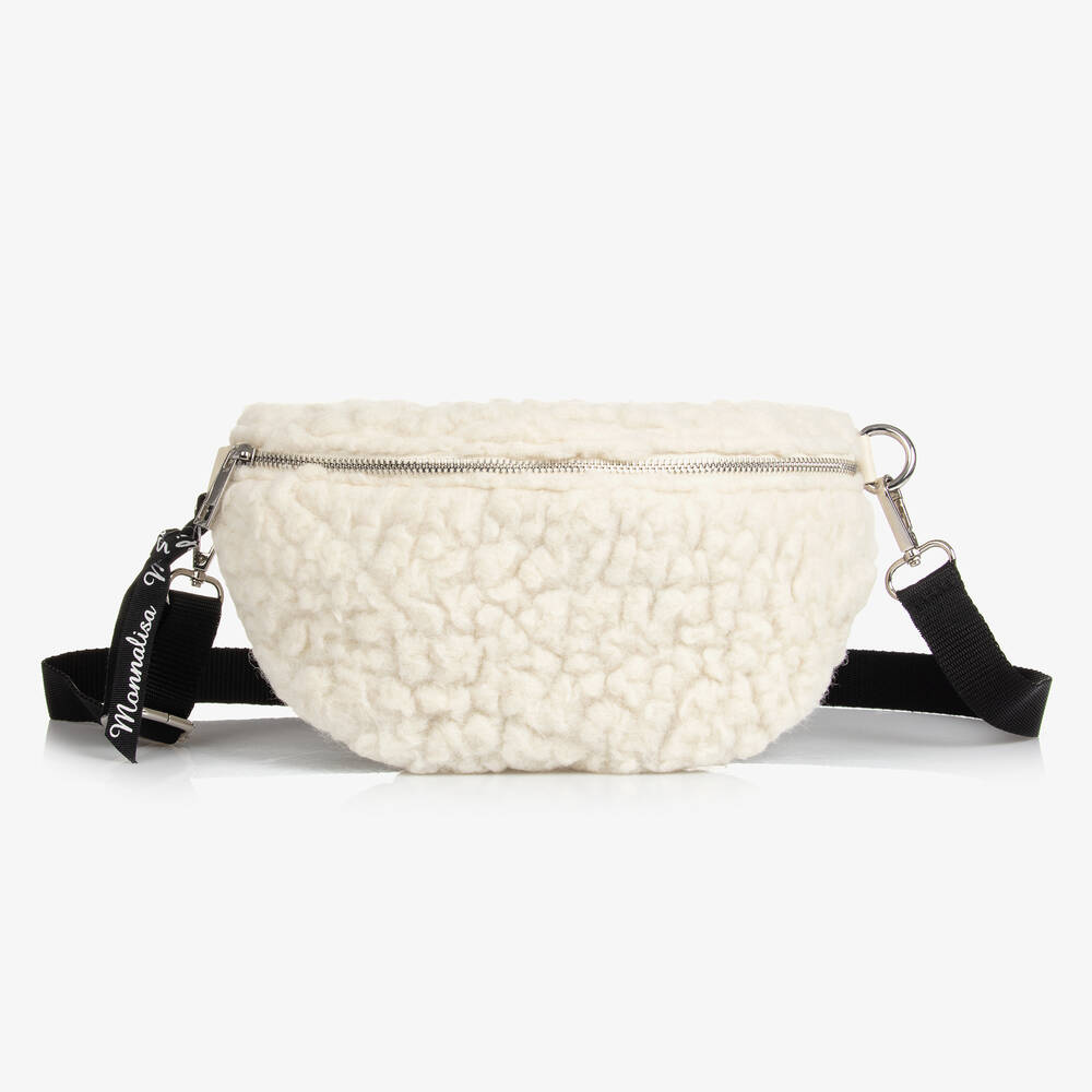 Monnalisa - Girls Ivory Sherpa Fleece Shoulder Bag (33cm) | Childrensalon